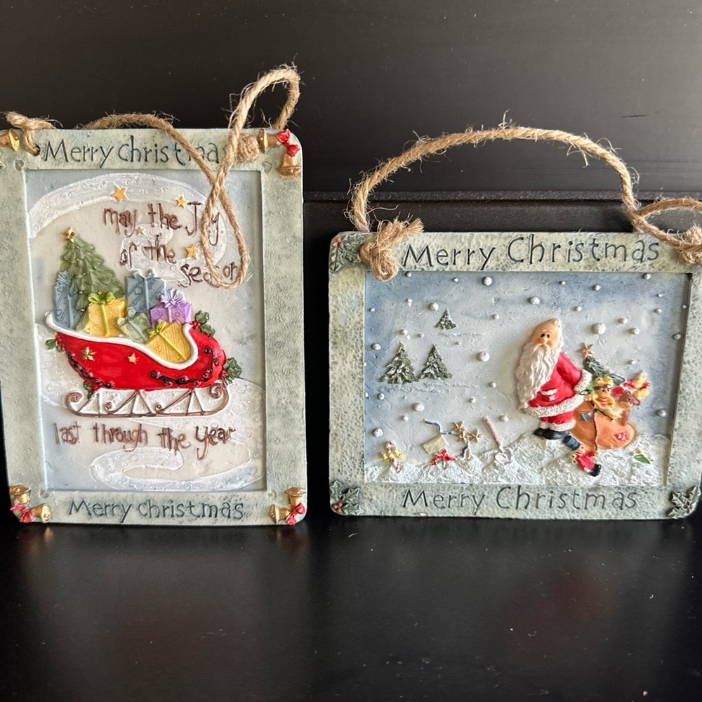 Merry Christmas Hanging Plaques - Red and Blue